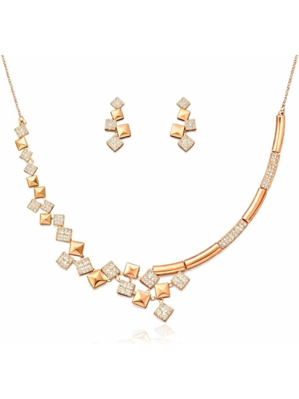 Elegant Rose Gold & Silver Plated American Diamond Jewelry Set | Anti-Tarnish